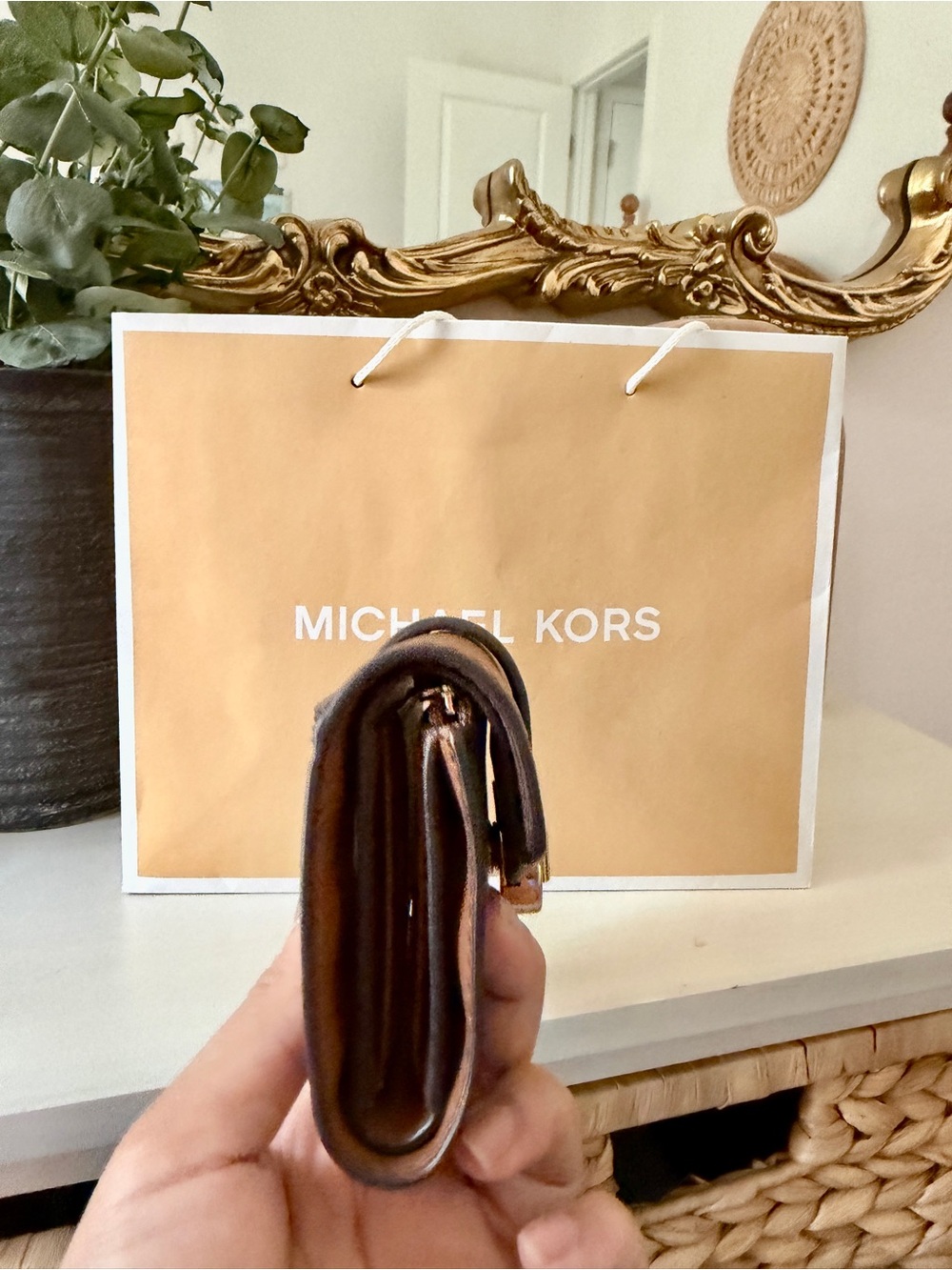 Michael Kors Brown and Tan MK Logo Compact Wallet - Picture 4 of 6
